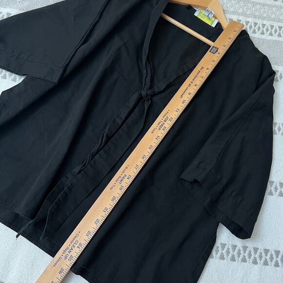 Alexander Michael Snyder Top Lagenlook 100% Cotton Black V-Neck Tie Goth Grunge - Picture 4 of 9